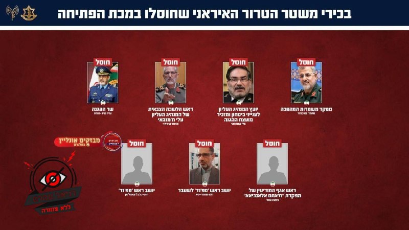 דובר צה"ל מאשר: בכירי משטר איראנים חוסלו, בהם שר ההגנה ועלי שמחאני