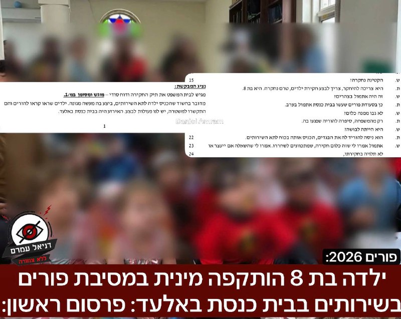 חשד לתקיפה מינית של בת 8 בבית כנסת באלעד