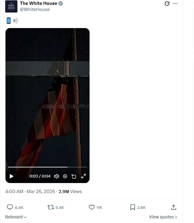 הטוויטר של הבית הלבן מפרסם סרטונים מסתוריים עם דגל ארה"ב