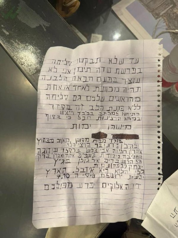 במכתב האיומים שנמצא בחדשות 12 נכתב ״עד שלא תבקשו סליחה בפרשת שדה תימן אני לא עוצר. בפעם הבאה הלבנה תהיה מכונת לאחד או אחת מהראשים שלכם״
