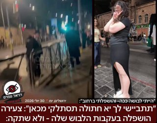 ״תתביישי לך יא חתולה תסתלקי מכאן״: צעירה הושפלה בעקבות הלבוש שלה - ולא שתקה: האירוע התרחש הלילה ברחוב יפו בירושלים מספרת הצעירה: ״הלכתי עם לבוש די צנוע אפילו, רק עם שסע קטן בחצאית, והוא התחיל לצרוח על