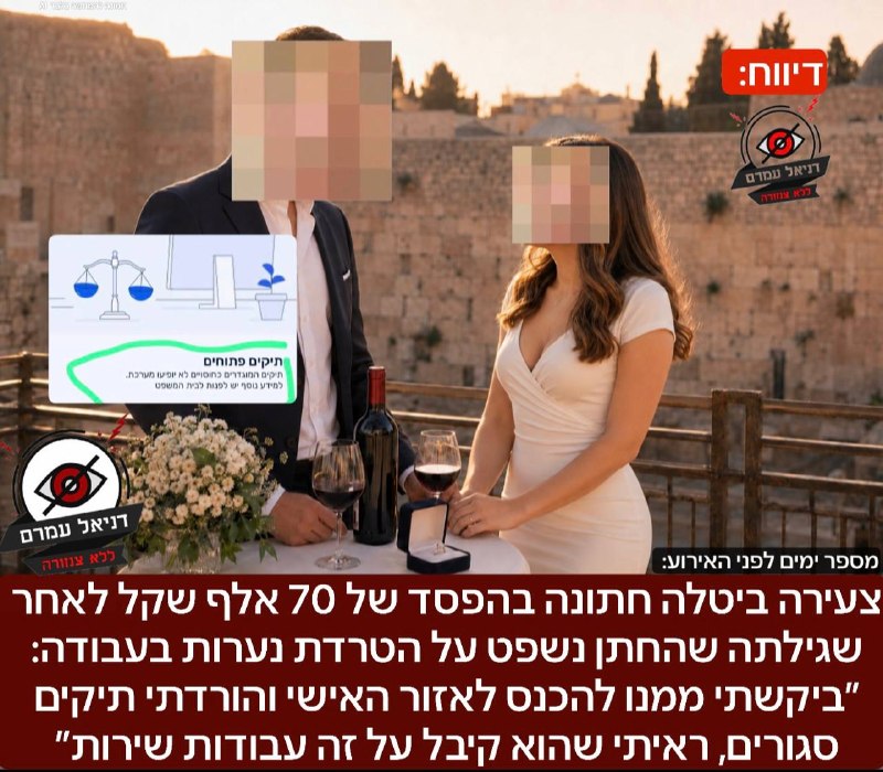 צעירה ביטלה חתונה מספר ימים לפני האירוע בהפסד של 70 אלף שקל לאחר שגילתה שהחתן נשפט על הטרדת נערות בעבודה
