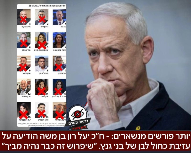 יותר פורשים מנשארים: - ח״כ יעל רון בן משה הודיעה על עזיבת כחול לבן של בני גנץ. ״שיפרוש זה כבר נהיה מביך״ קוראים בכירים לשעבר במפלגה.